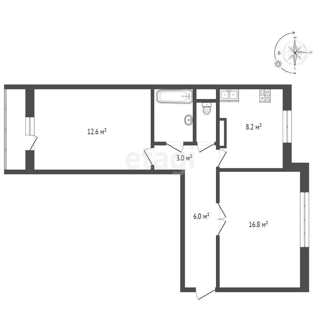2-комнатная 50.5 м2 в ЖК undefined корпус null этаж 12