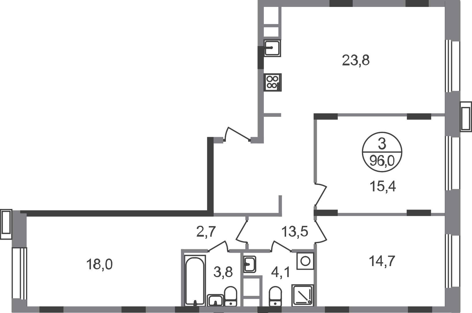 3-комнатная 96 м2 в ЖК Резиденции Сколково корпус null этаж 6