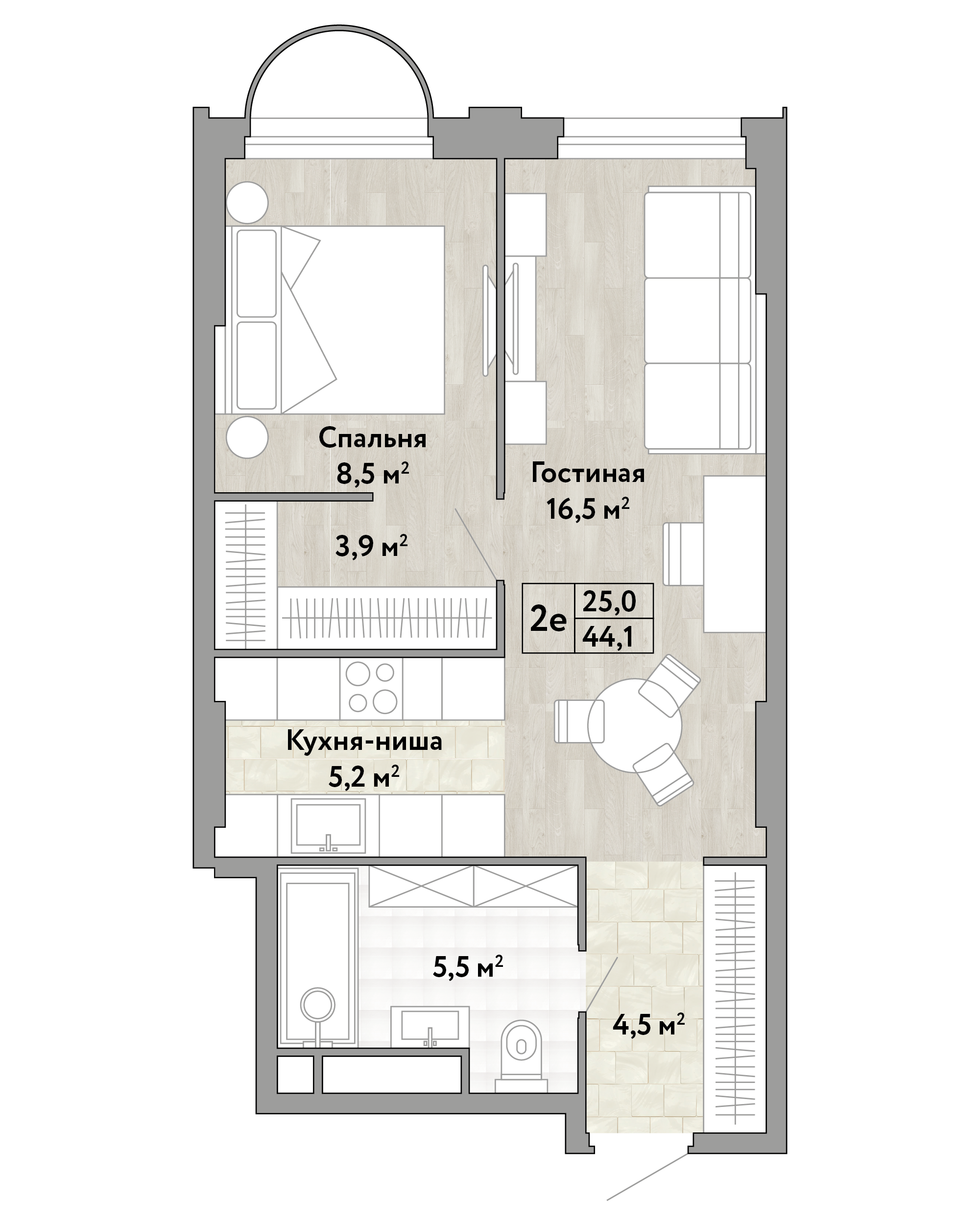 1-комнатная 44 м2 в ЖК Новые Смыслы корпус null этаж 11