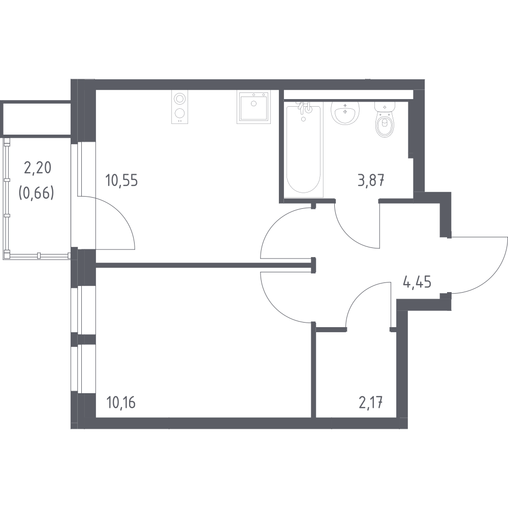 1-комнатная 31 м2 в ЖК Квартал Авиаторов корпус null этаж 7