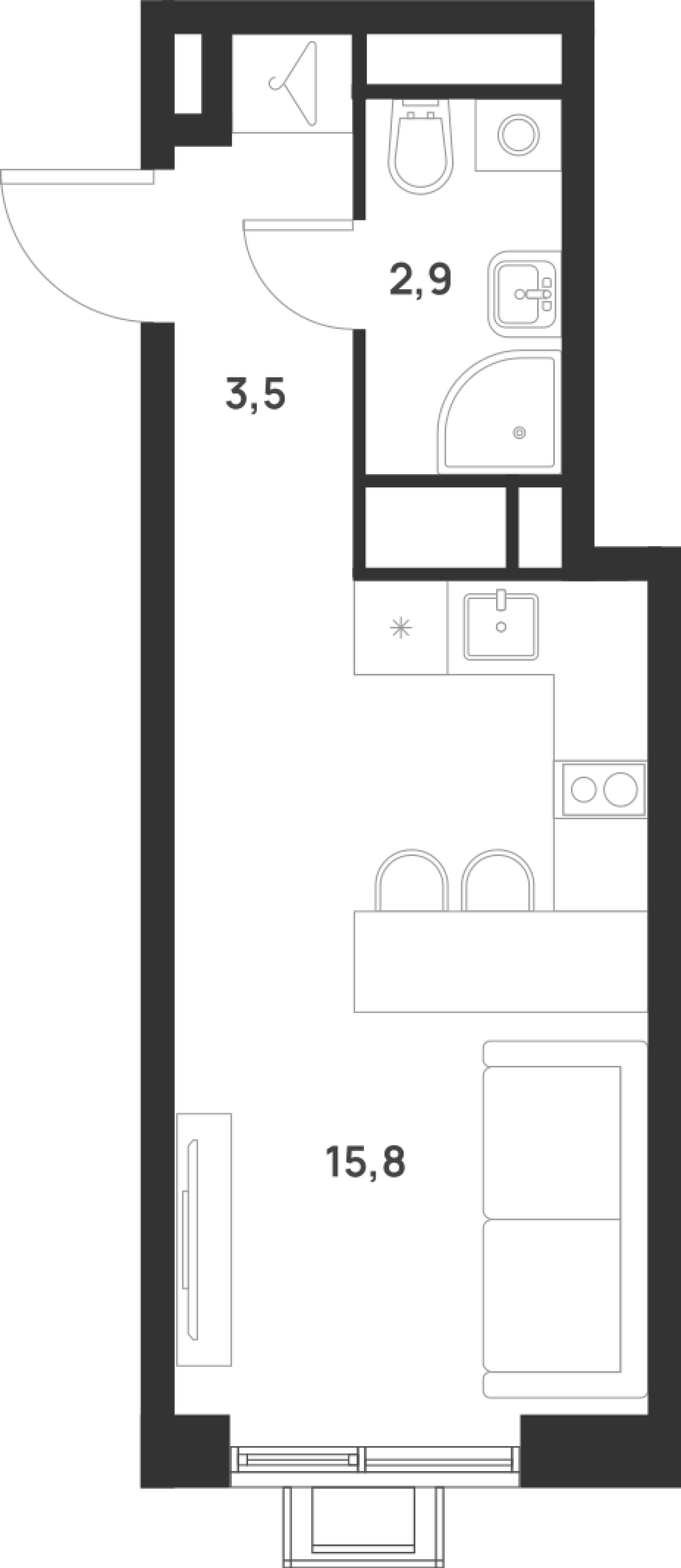 Студия 22 м2 в ЖК Форевиль корпус null этаж 17