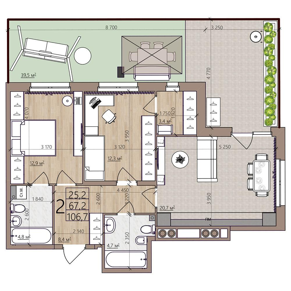 2-комнатная 106 м2 в ЖК Окская стрелка корпус null этаж 1