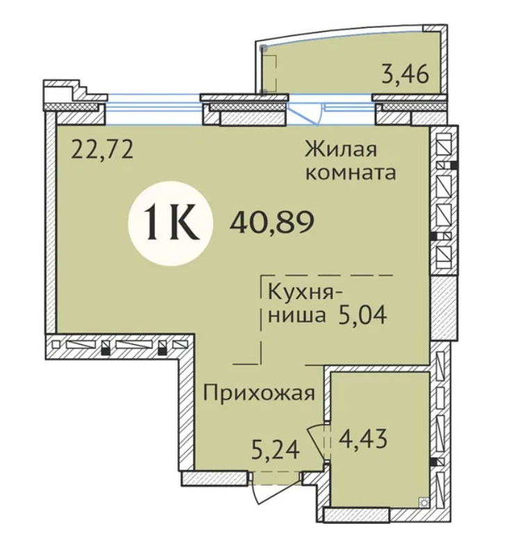 1-комнатная 40.9 м2 в ЖК undefined корпус null этаж 21