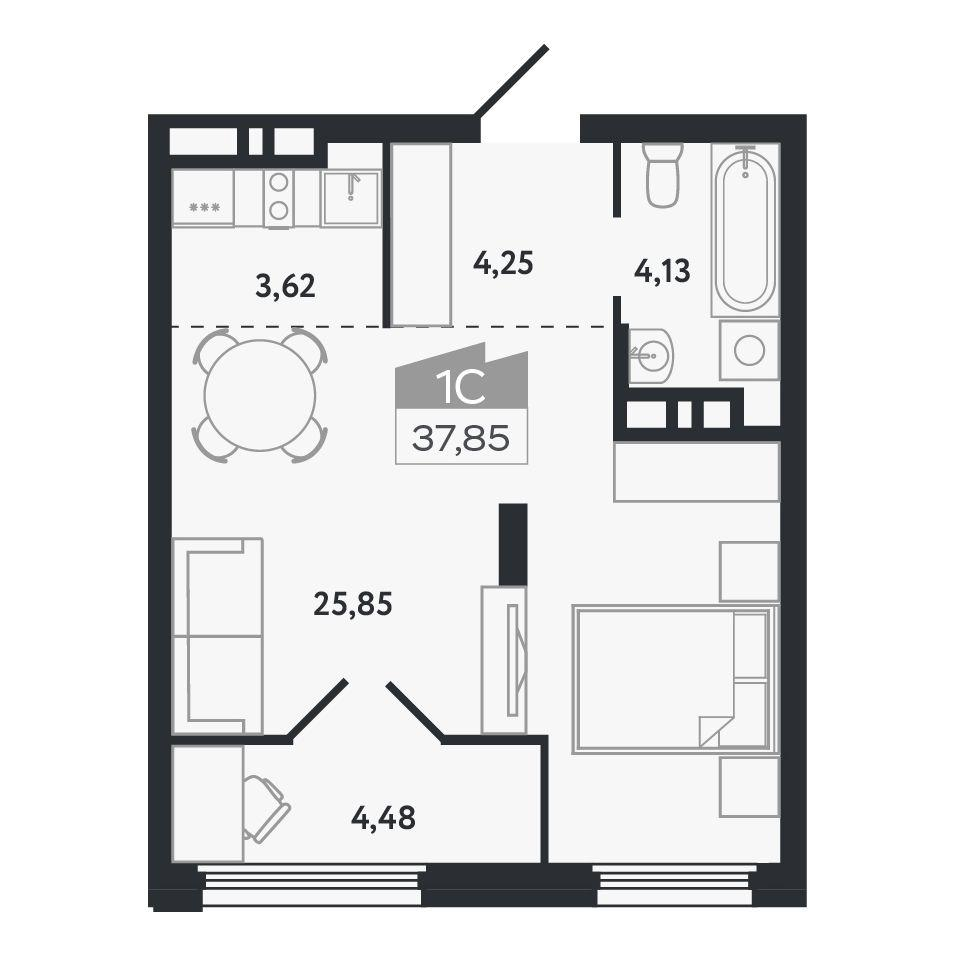 Студия 37 м2 в ЖК Квартал 1604 корпус null этаж 26