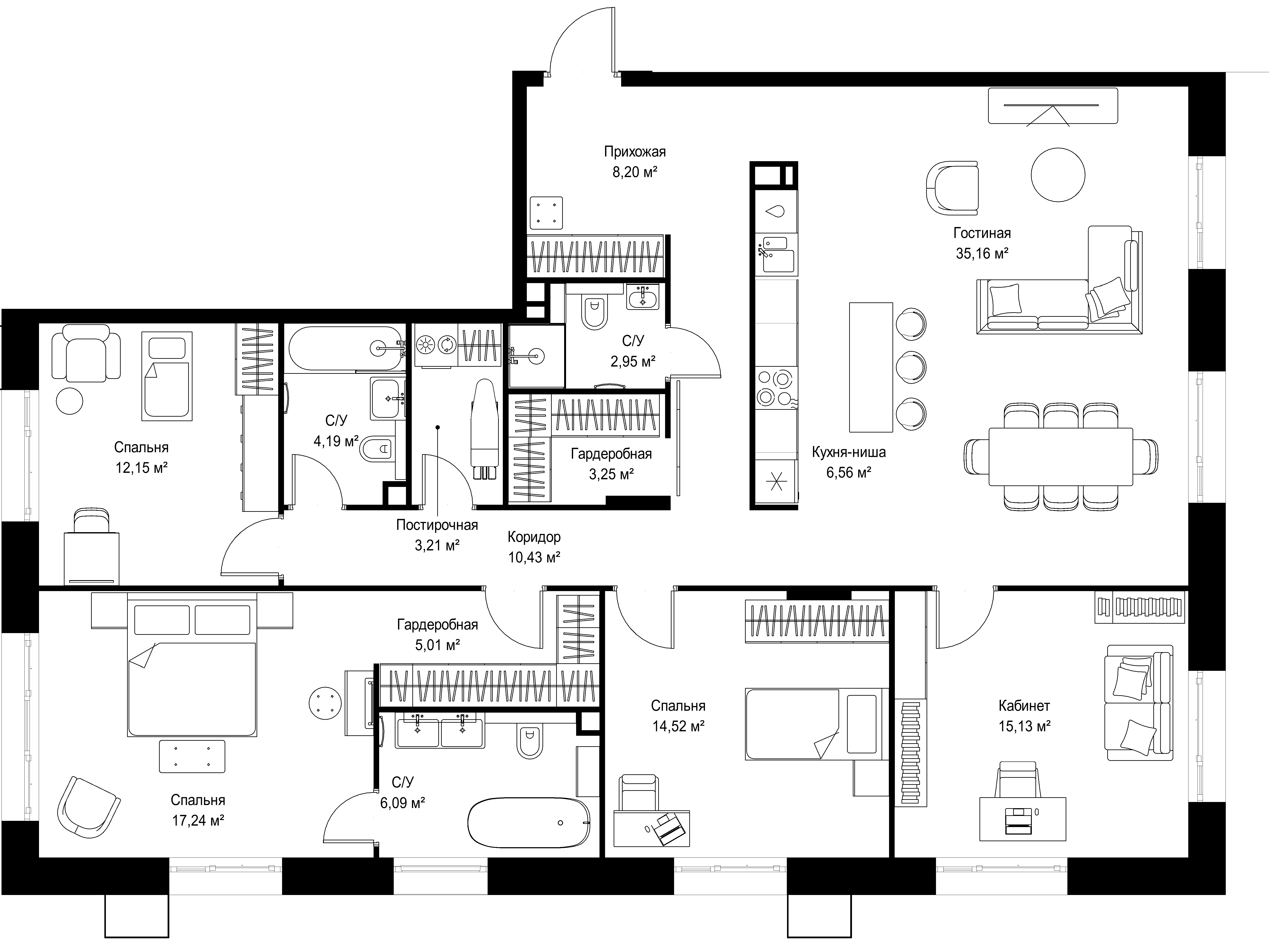 4-комнатная 144 м2 в ЖК МЫС корпус null этаж 4