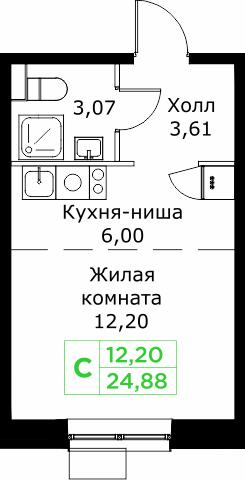 Студия 24 м2 в ЖК Кит корпус null этаж 24