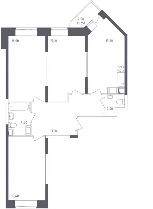 3-комнатная 82.6 м2 в ЖК undefined корпус null этаж 17