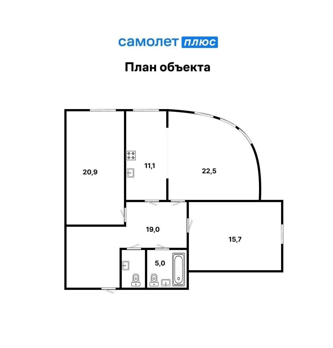 3-комнатная 88 м2 в ЖК undefined корпус null этаж 4