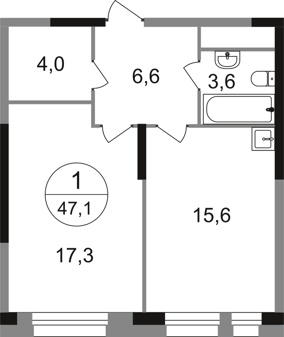 1-комнатная 47 м2 в ЖК Первый Московский корпус null этаж 11
