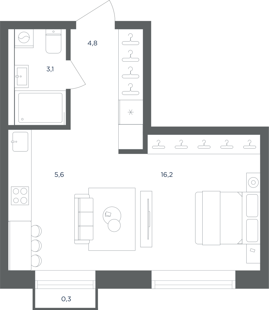 1-комнатная 30 м2 в ЖК Равновесие корпус null этаж 3