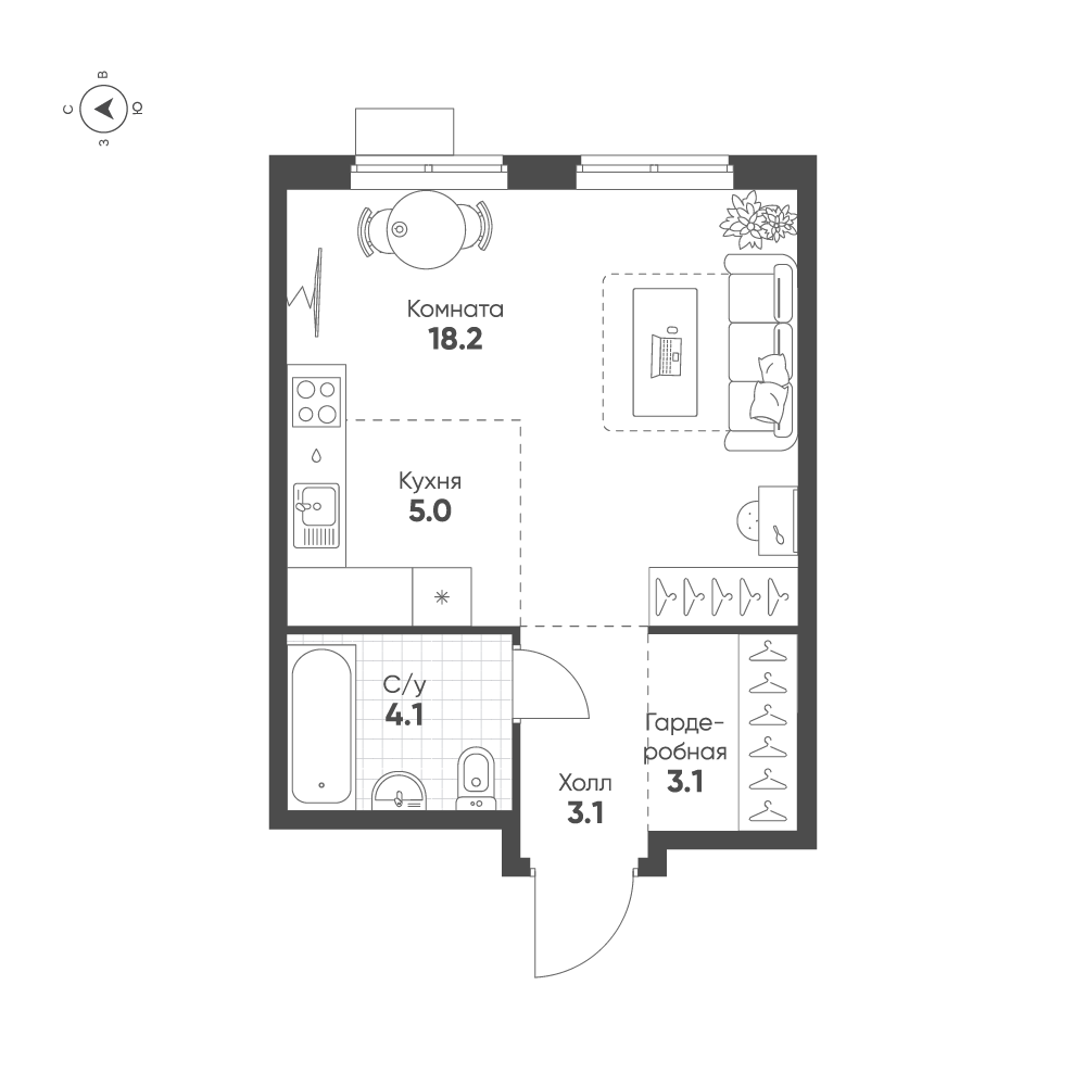 1-комнатная 33 м2 в ЖК Ягодное Река Парк корпус null этаж 2