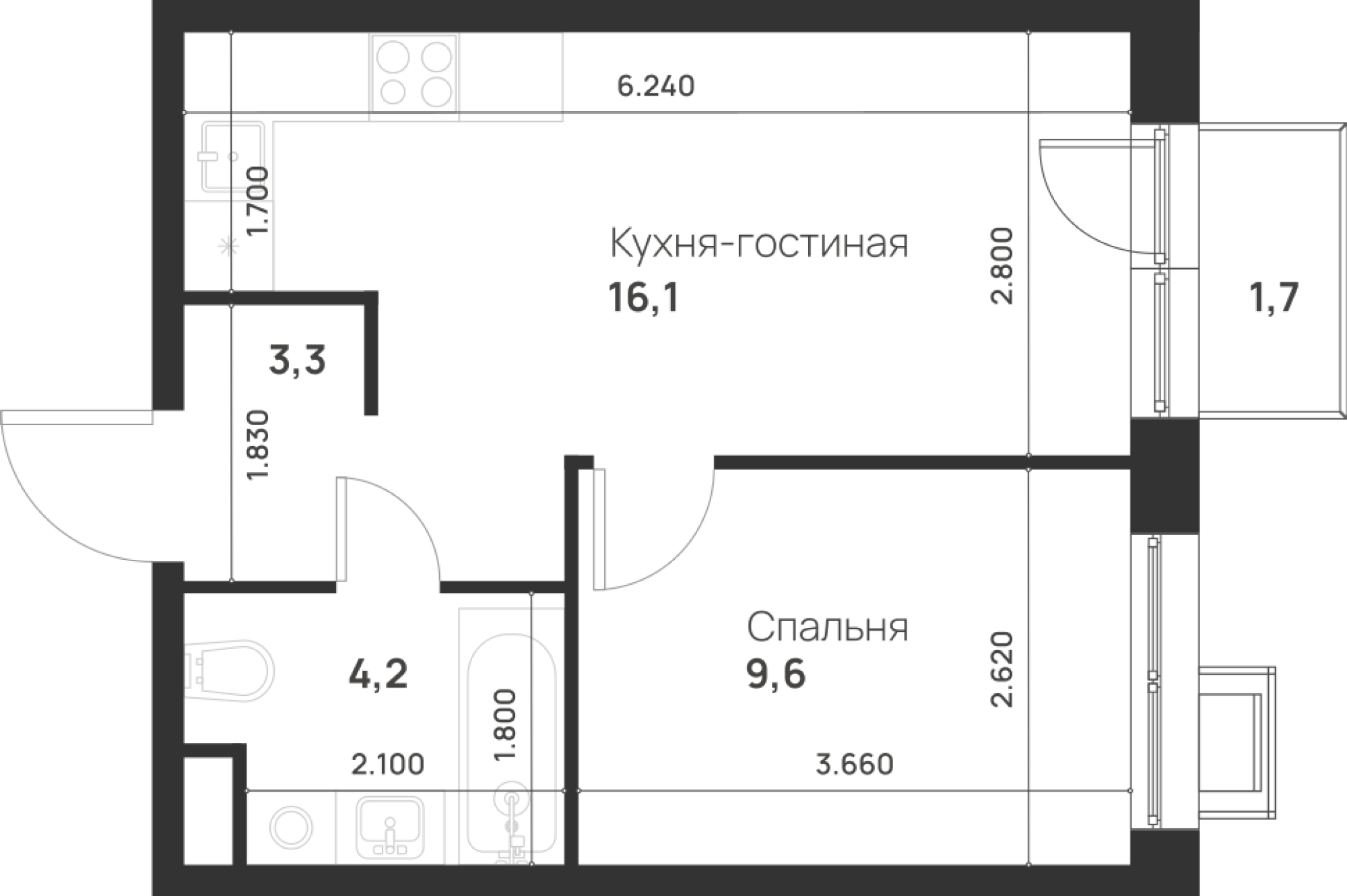 1-комнатная 33 м2 в ЖК Форевиль корпус null этаж 13