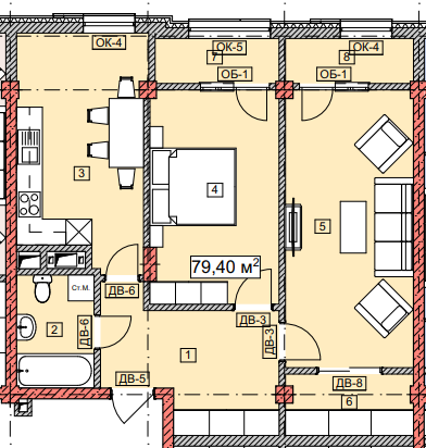 2-комнатная 79.4 м2 в ЖК undefined корпус null этаж 7