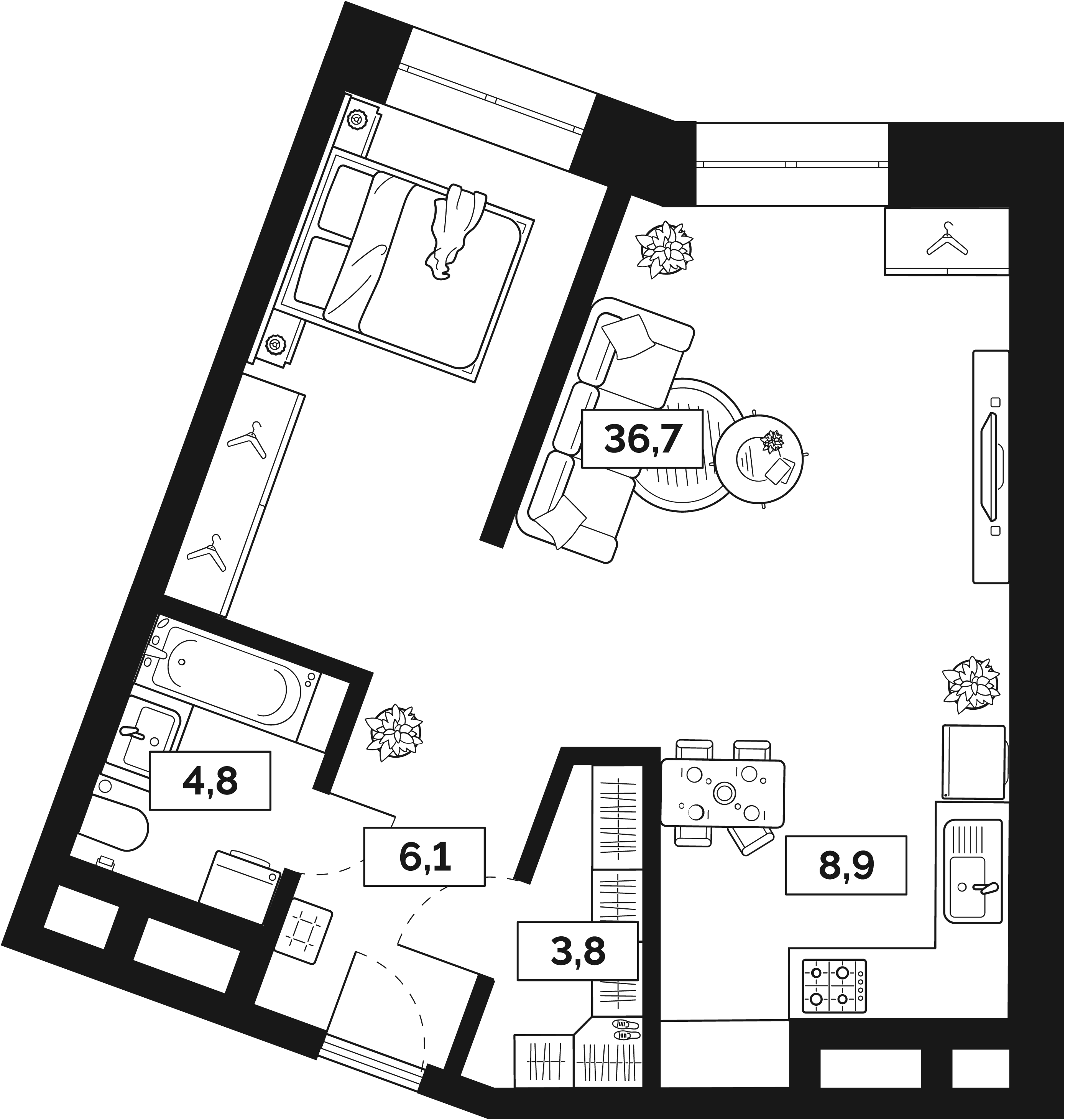 1-комнатная 60 м2 в ЖК Лайм корпус null этаж 24