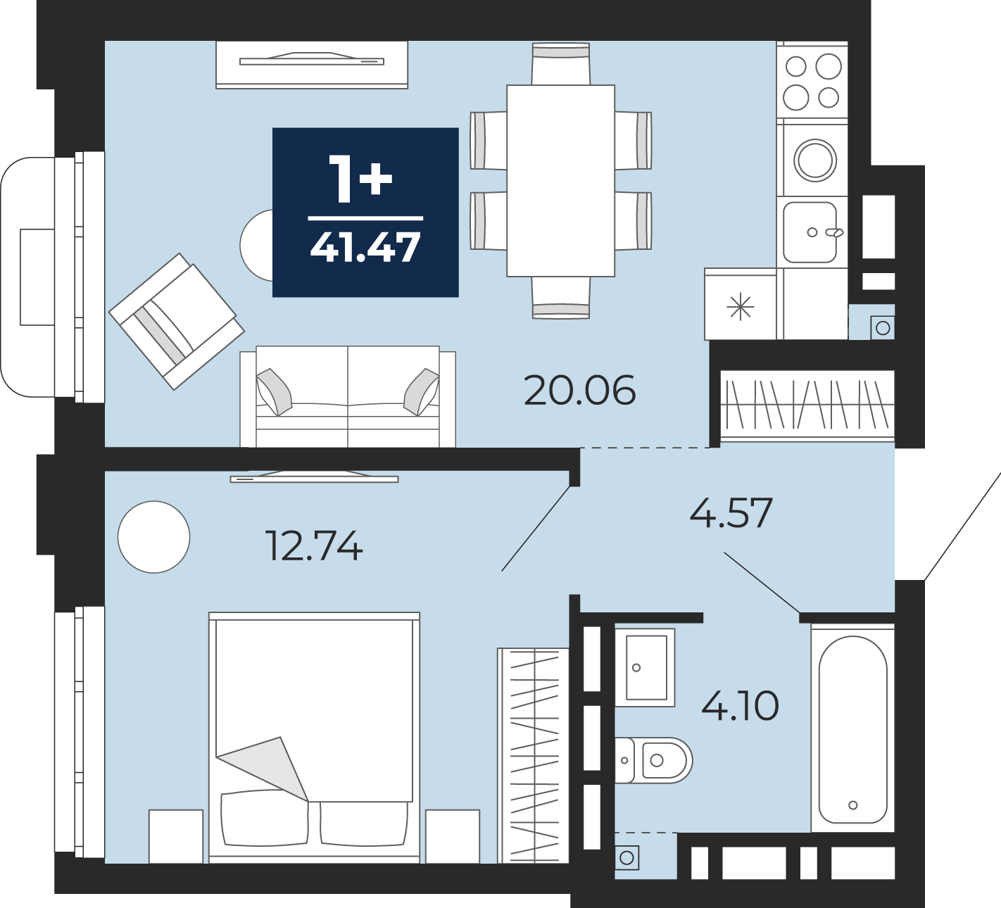 1-комнатная 41 м2 в ЖК Айвазовский корпус null этаж 7