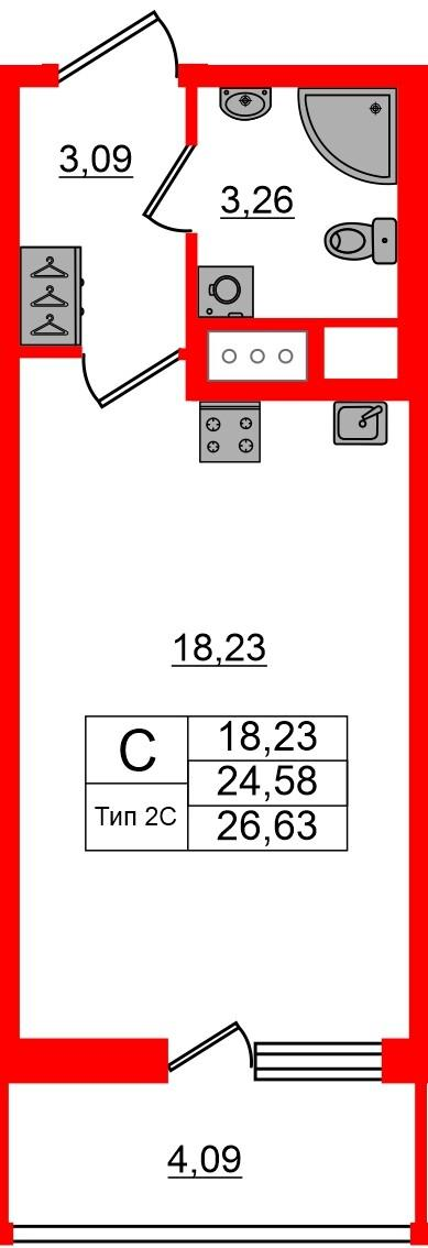 Студия 24 м2 в ЖК Сэтл Ривьера корпус null этаж 14