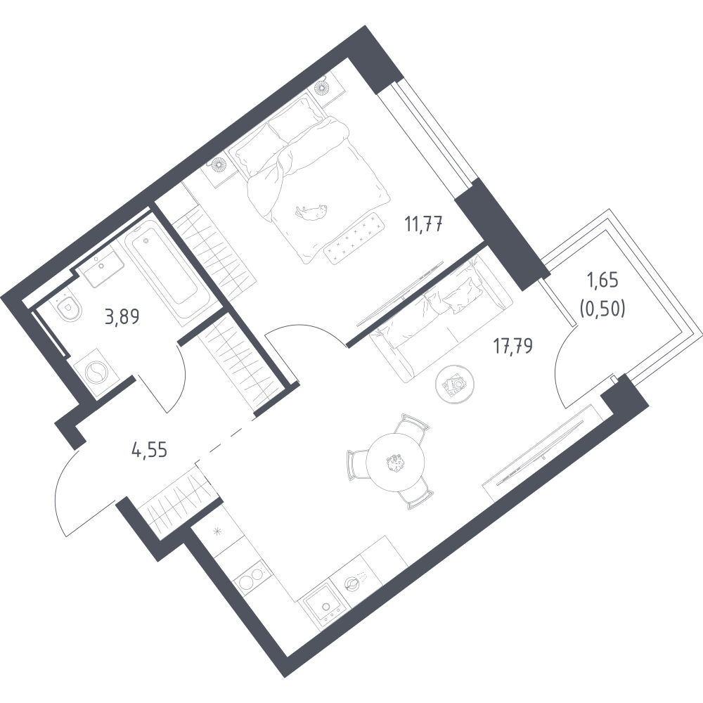 1-комнатная 38 м2 в ЖК Литературный Квартал корпус null этаж 9