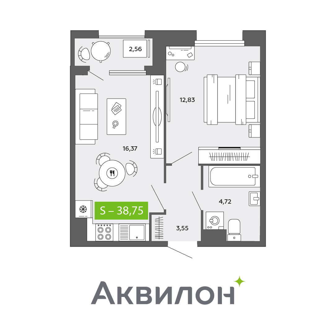 Студия 38 м2 в ЖК Аквилон CITY Towers корпус null этаж 14