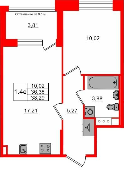 1-комнатная 36 м2 в ЖК Сэтл Лофт корпус null этаж 2