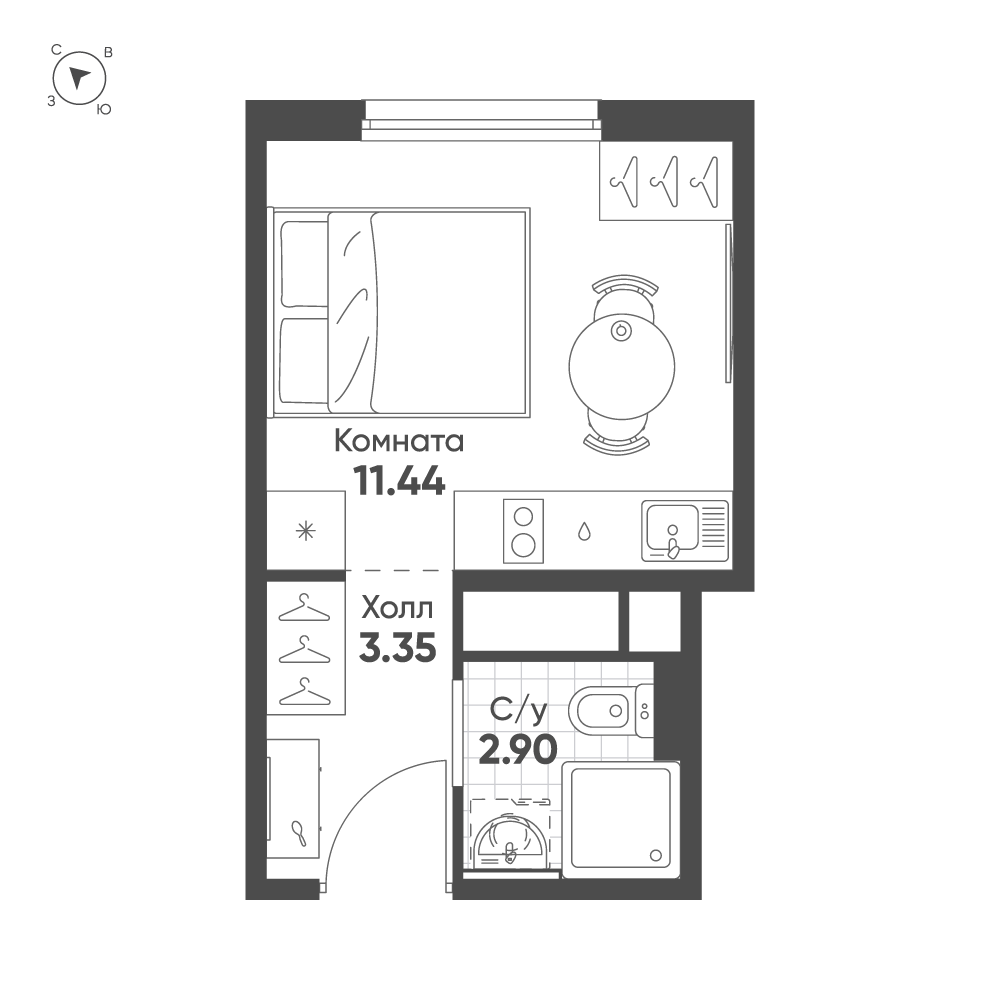 Студия 17 м2 в ЖК АВЕНЮ-АПАРТ ПУЛКОВО корпус null этаж 6