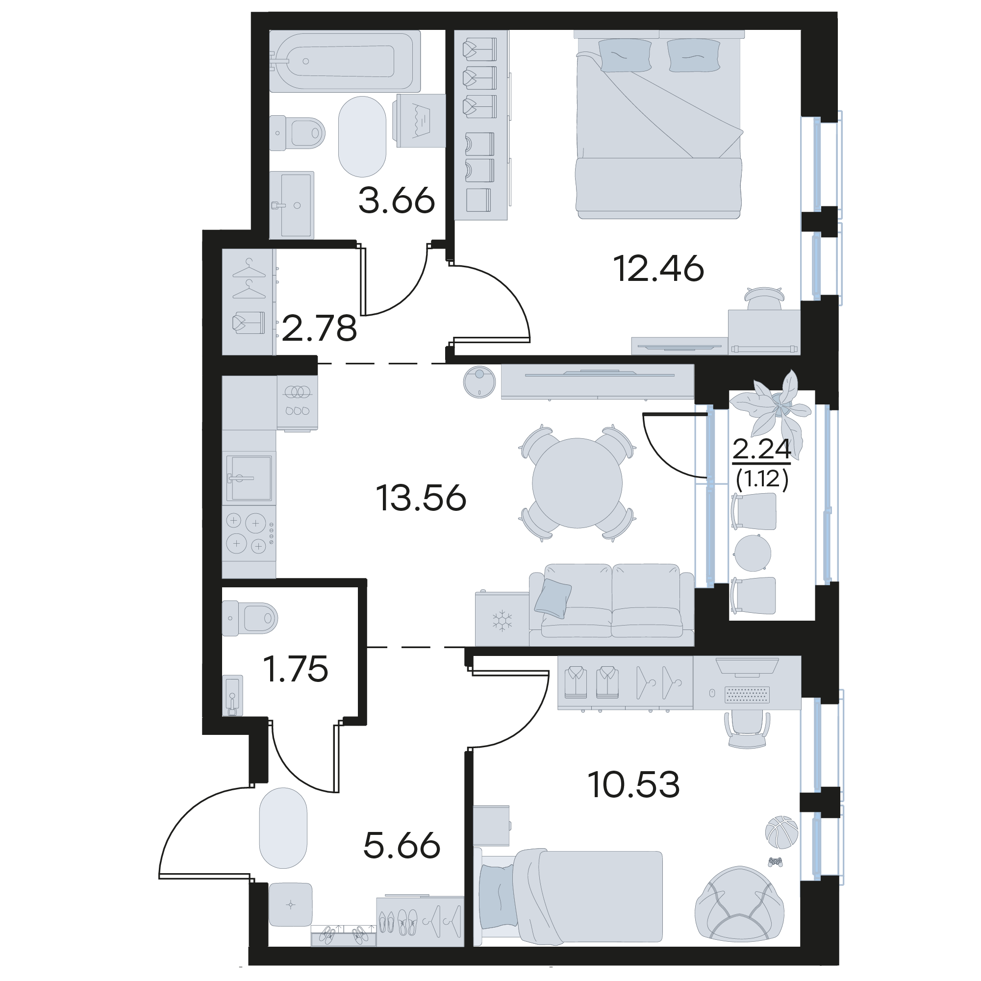 2-комнатная 51 м2 в ЖК Октябрьский корпус null этаж 12