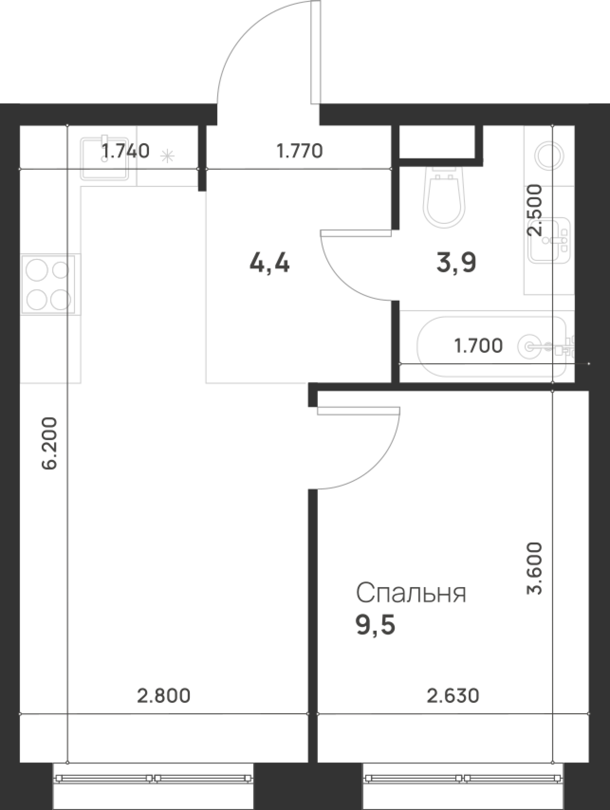 1-комнатная 32 м2 в ЖК Форевиль корпус null этаж 5