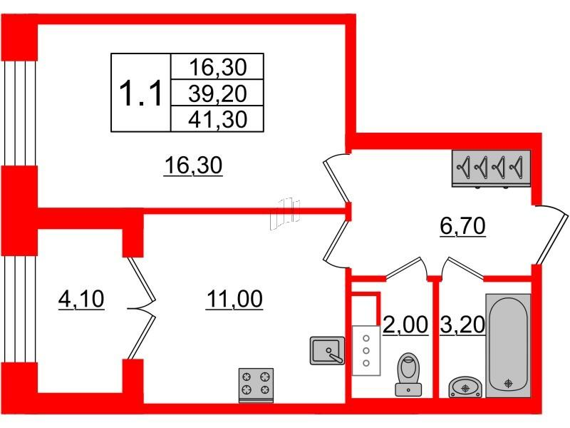 1-комнатная 39 м2 в ЖК Grand View корпус null этаж 6