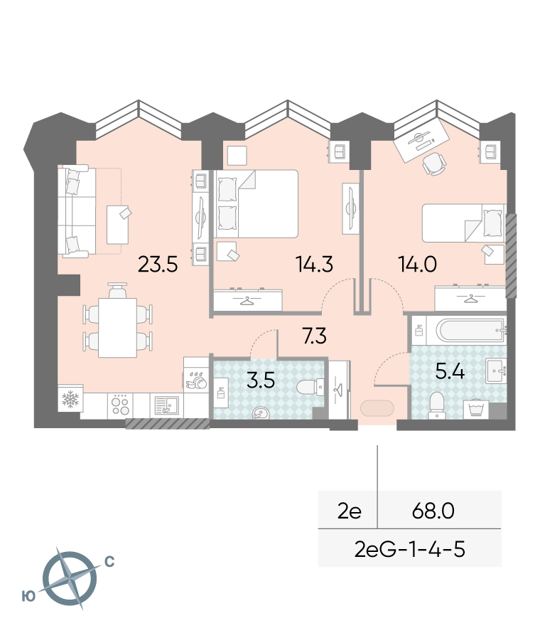 2-комнатная 68 м2 в ЖК ЗИЛАРТ корпус null этаж 5
