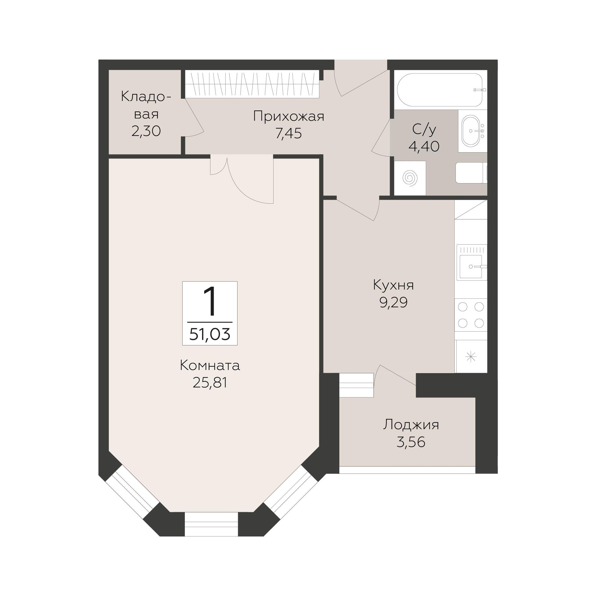 1-комнатная 51 м2 в ЖК Пахра Сити корпус null этаж 11