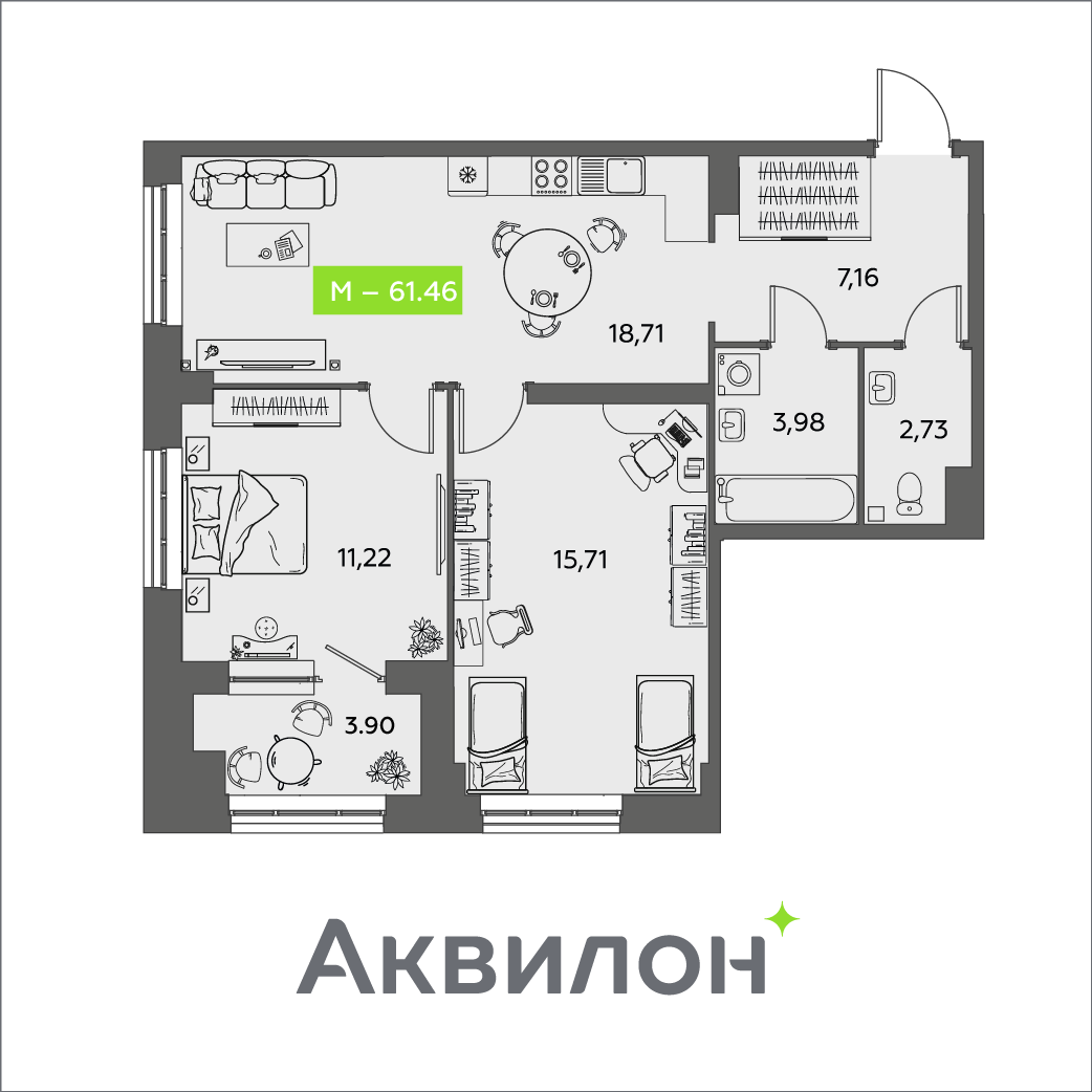 Студия 61 м2 в ЖК Аквилон Shine корпус null этаж 6