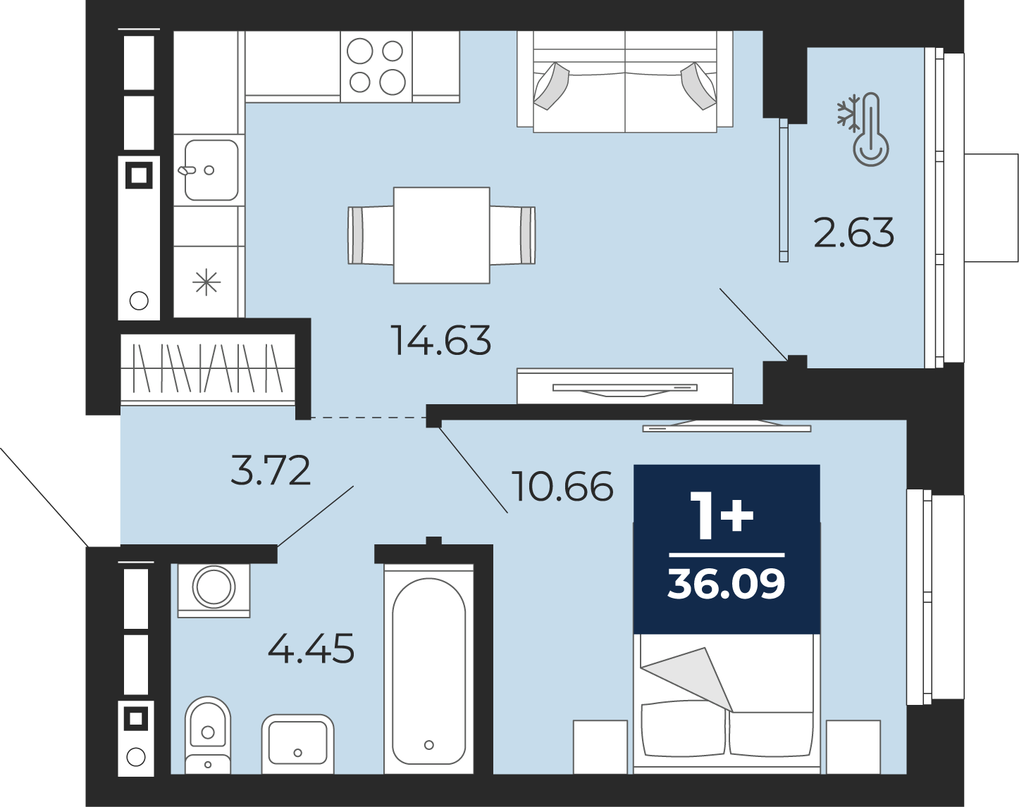 1-комнатная 33 м2 в ЖК Соната-Парк корпус null этаж 12
