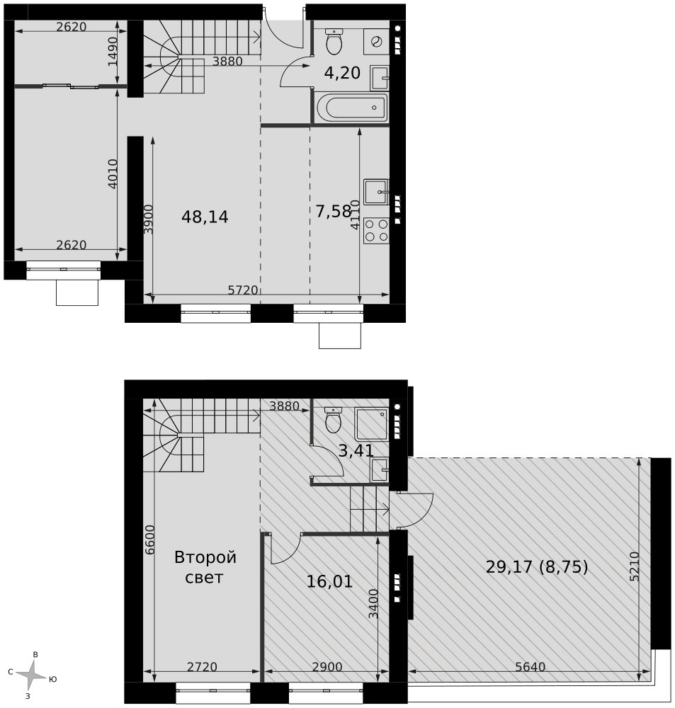 2-комнатная 80 м2 в ЖК Мартемьяново Клаб корпус null этаж 3