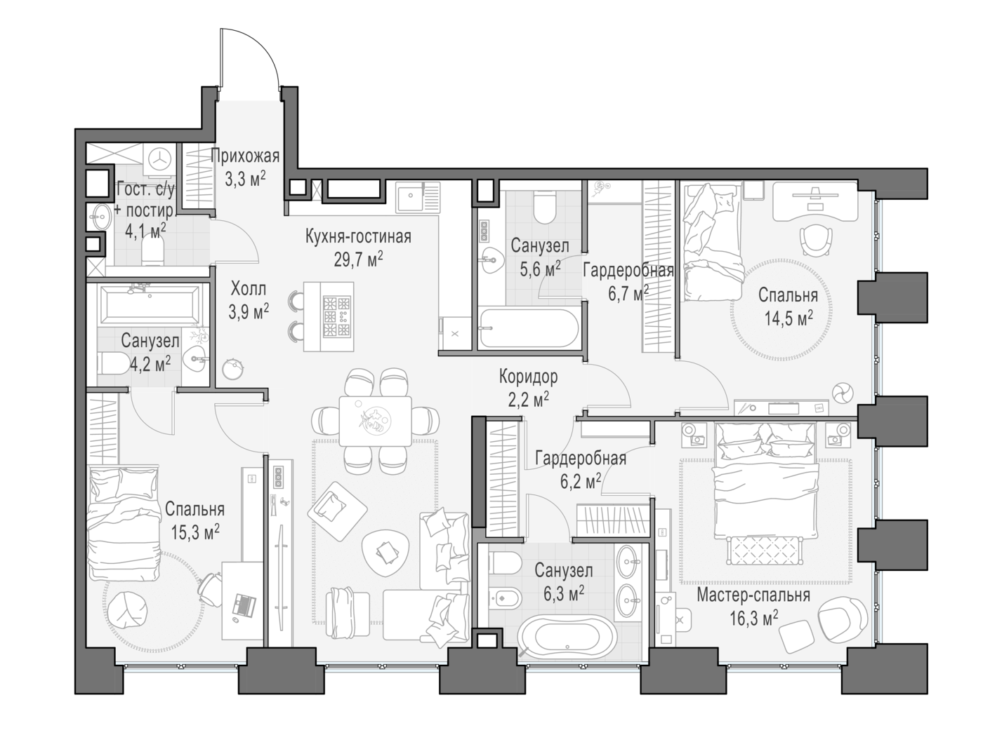 3-комнатная 119 м2 в ЖК Роскошный квартал LIFE TIME корпус null этаж 10