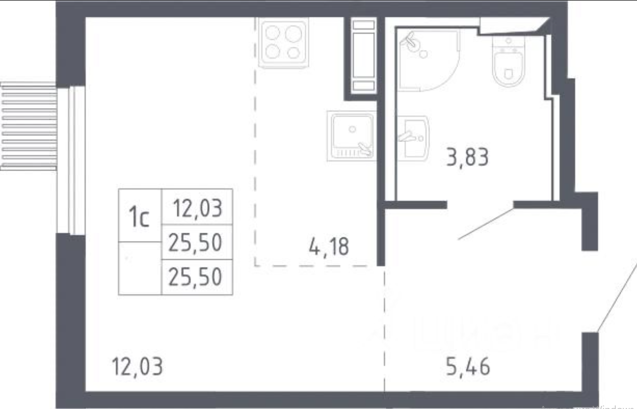 Студия 25.5 м2 в ЖК undefined корпус null этаж 5