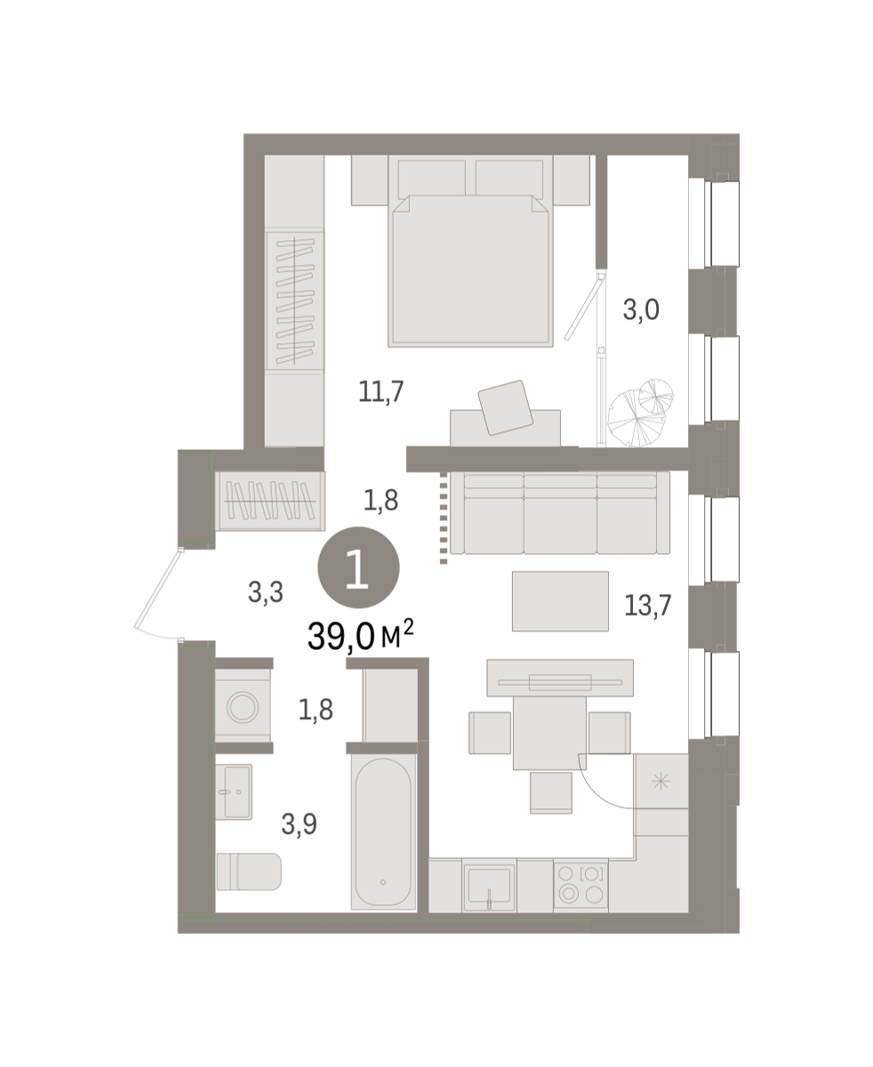 1-комнатная 38 м2 в ЖК Зарека корпус null этаж 8