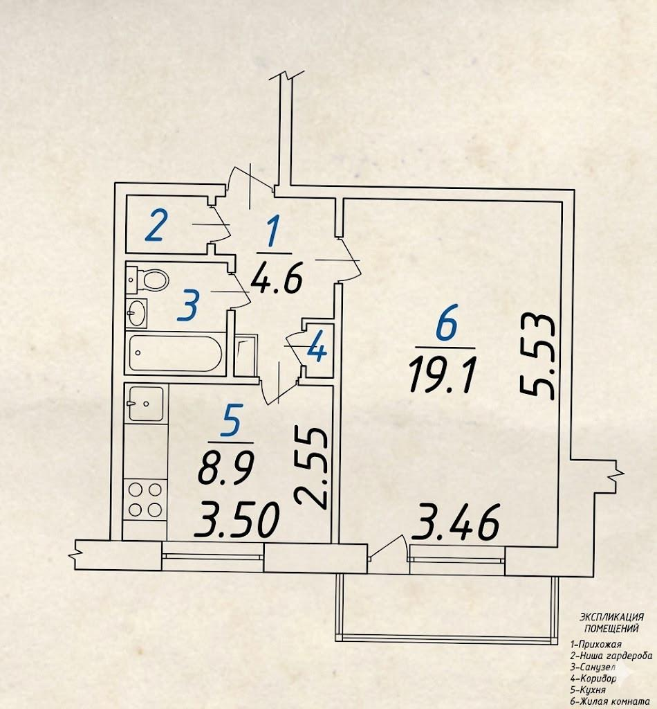 1-комнатная 37.8 м2 в ЖК undefined корпус null этаж 4