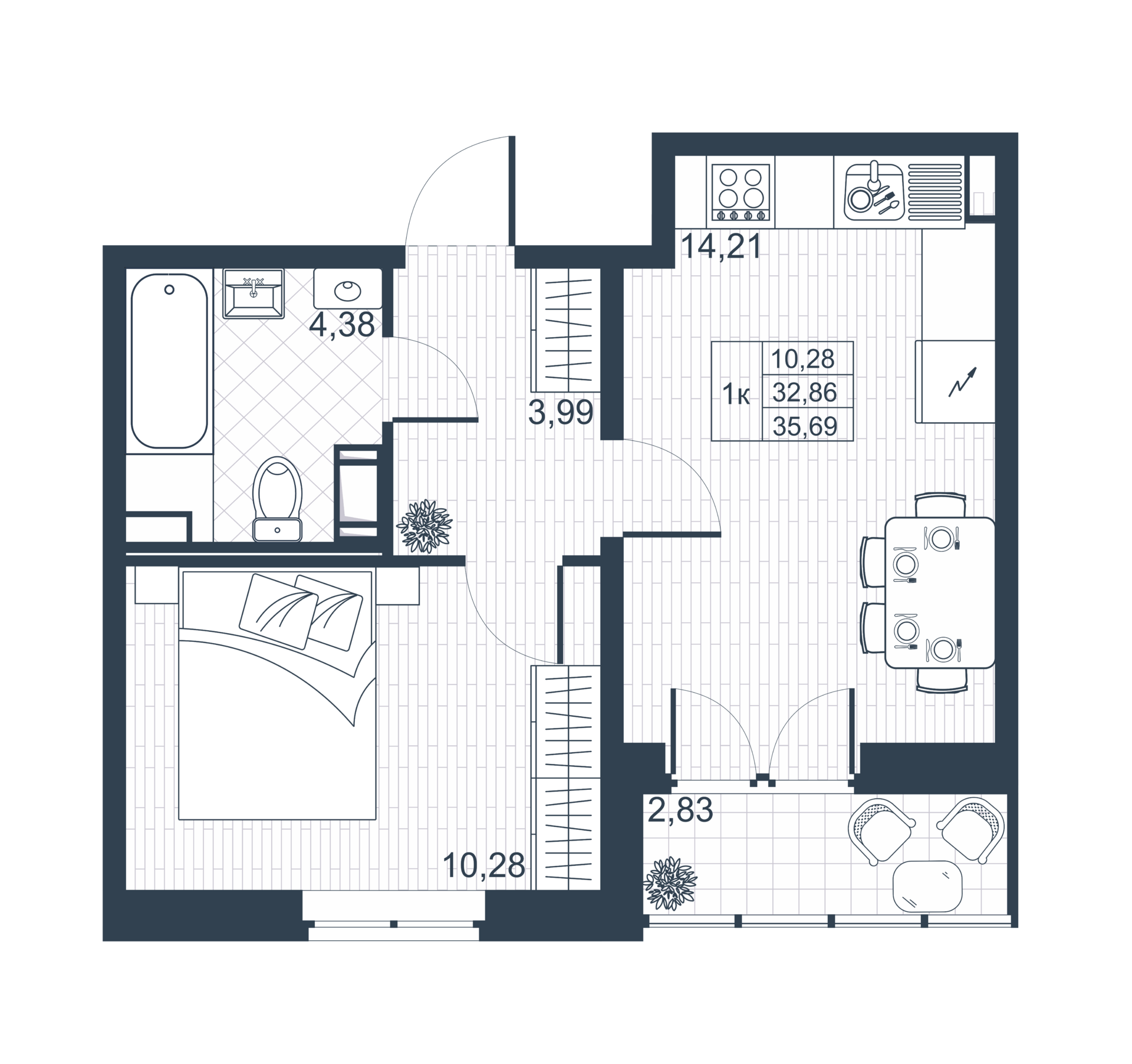 1-комнатная 32 м2 в ЖК Ново-Антропшино корпус null этаж 8