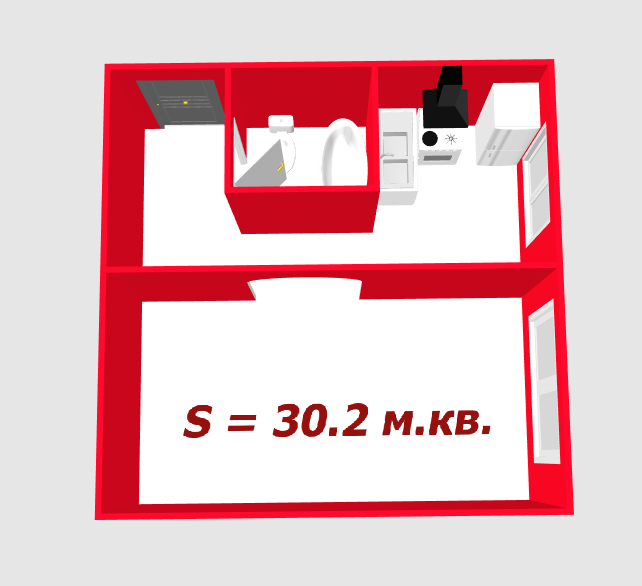 1-комнатная 30.2 м2 в ЖК undefined корпус null этаж 1