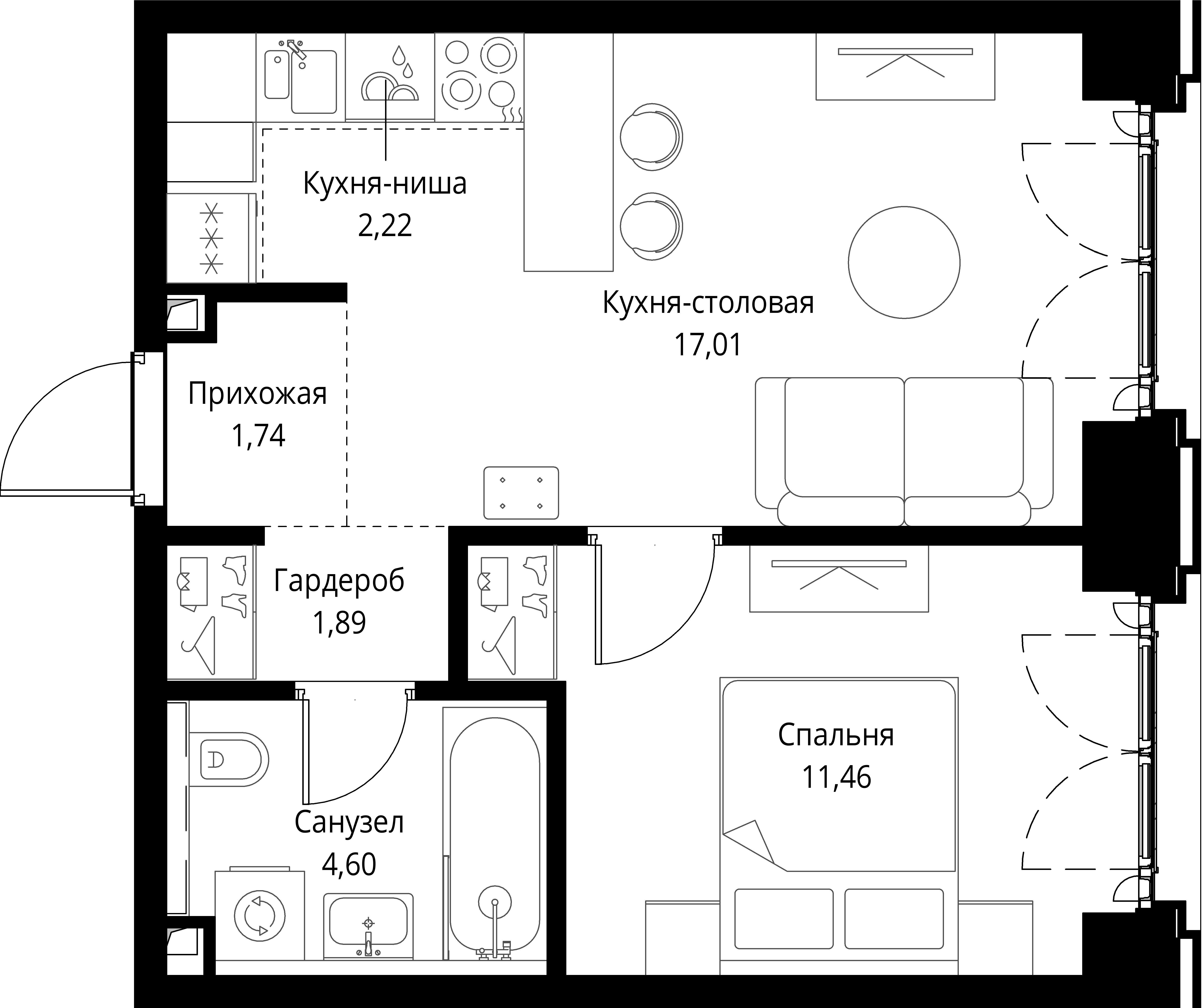 1-комнатная 38 м2 в ЖК CITY BAY корпус null этаж 6