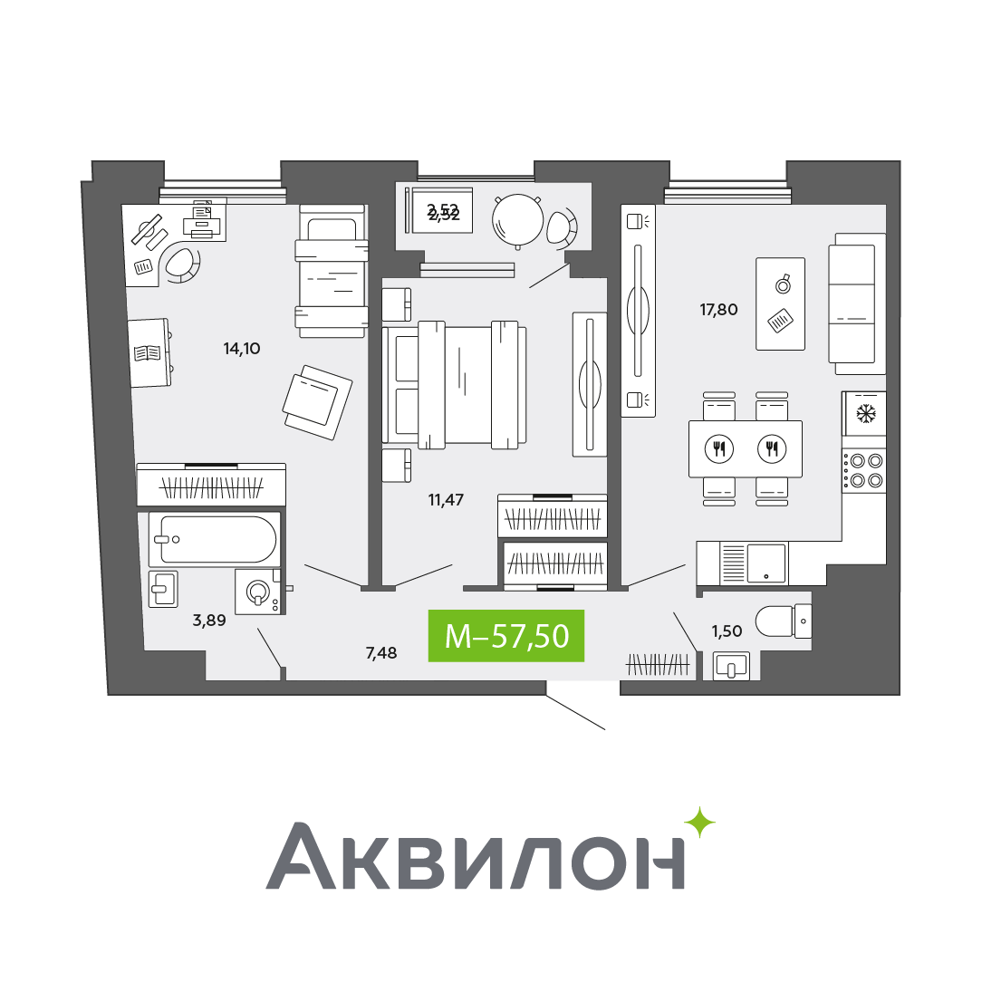 Студия 57 м2 в ЖК Аквилон CITY Towers корпус null этаж 11