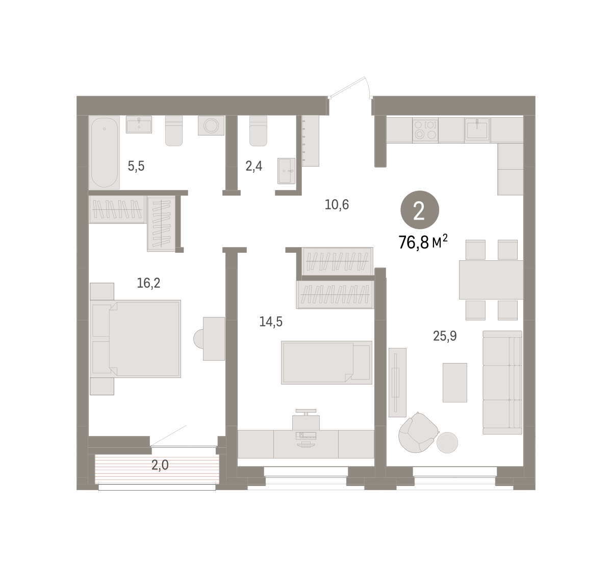 2-комнатная 76 м2 в ЖК Речной порт корпус null этаж 6