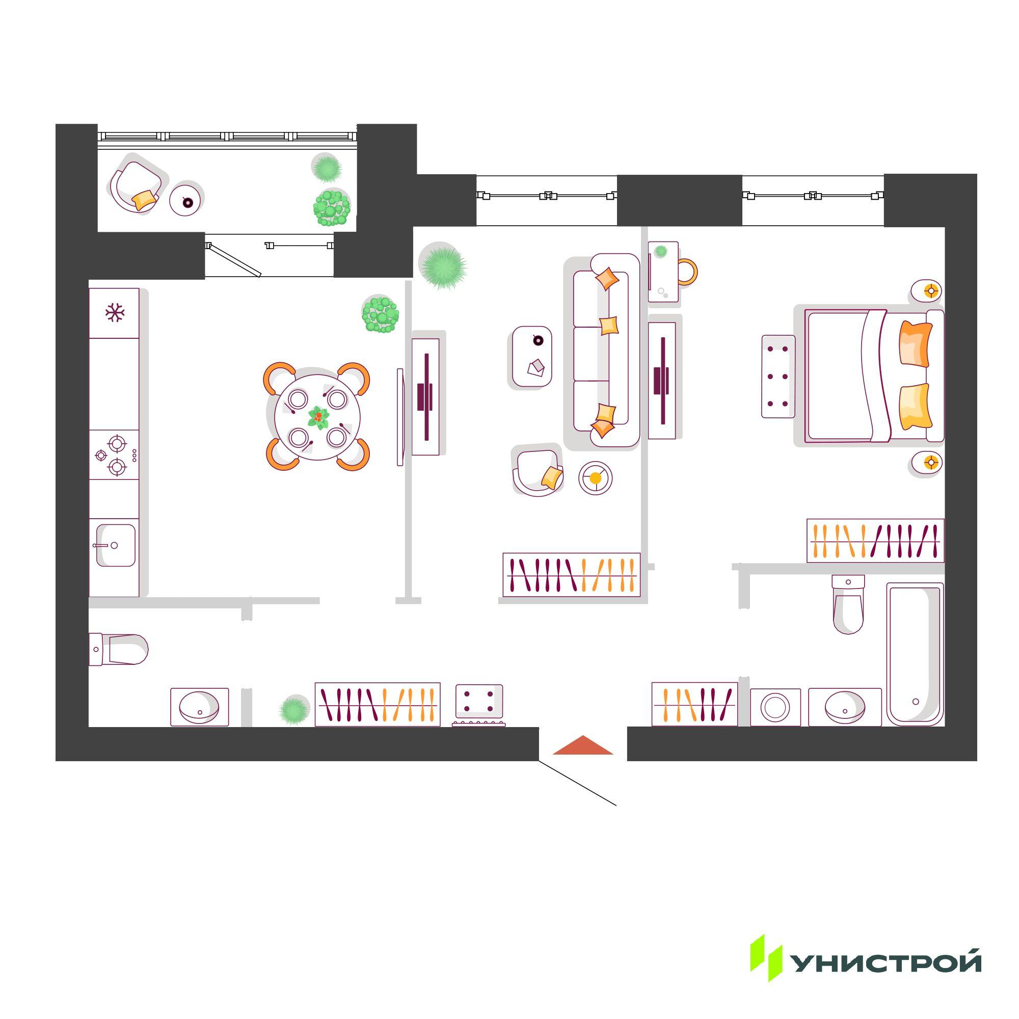 2-комнатная 56 м2 в ЖК Южный бульвар корпус null этаж 10
