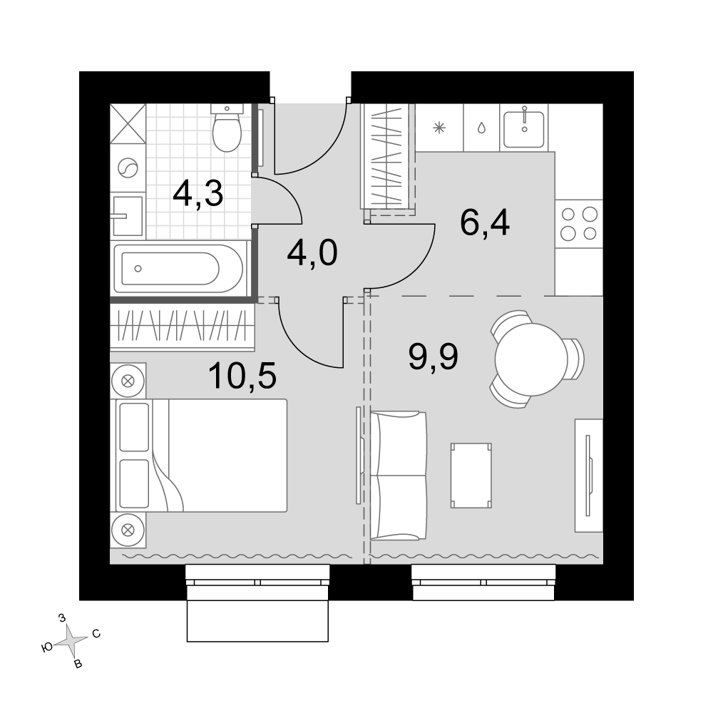 2-комнатная 35 м2 в ЖК Дубровицы Клаб корпус null этаж 4