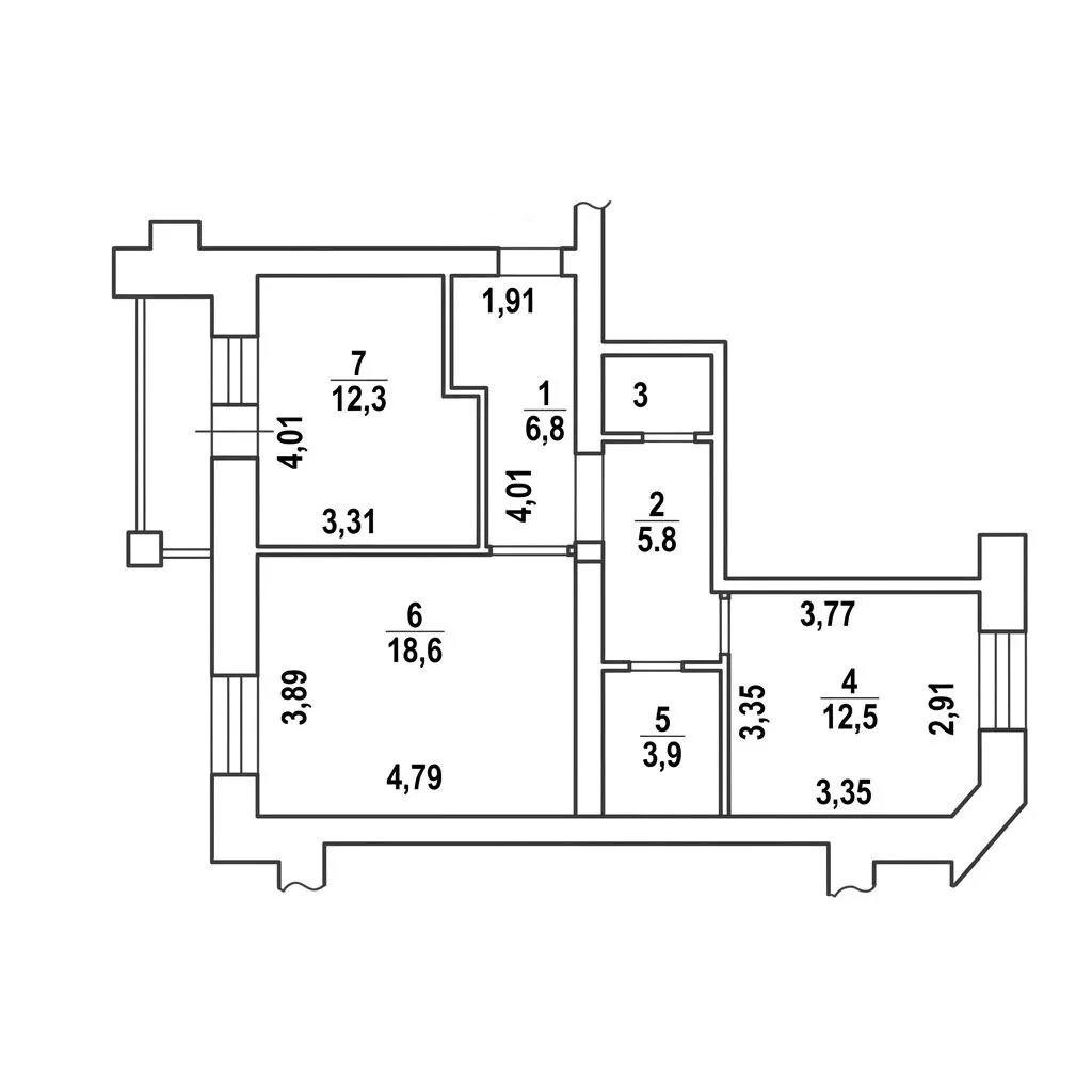 2-комнатная 61.8 м2 в ЖК undefined корпус null этаж 2
