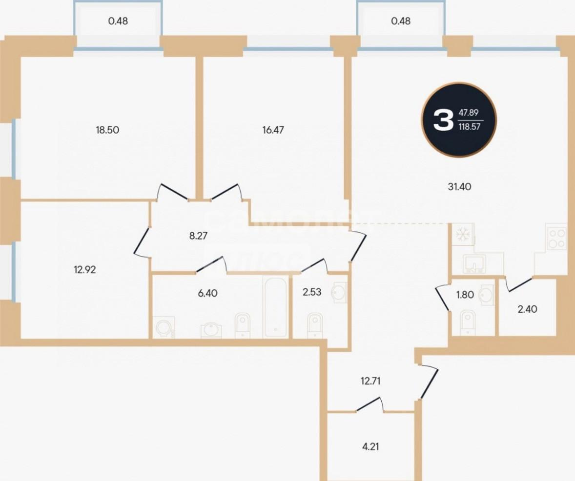 4-комнатная 118.4 м2 в ЖК undefined корпус null этаж 6