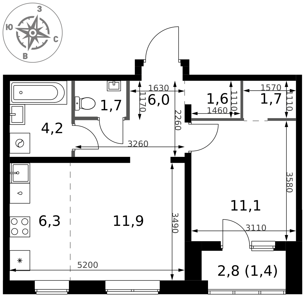 2-комнатная 45 м2 в ЖК 1-й Ясеневский корпус null этаж 2
