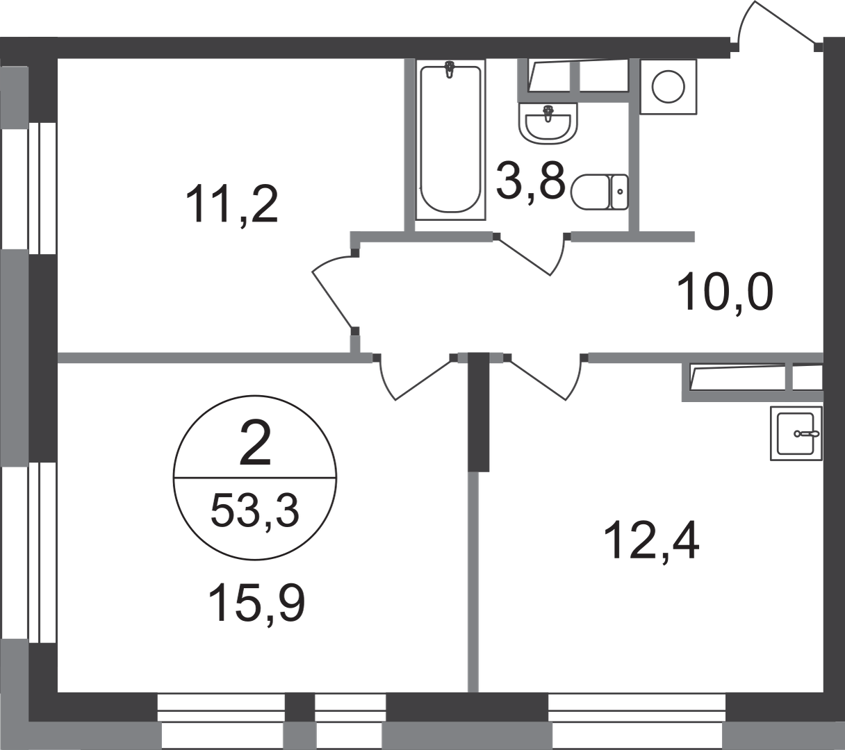 2-комнатная 53 м2 в ЖК Первый Московский корпус null этаж 15