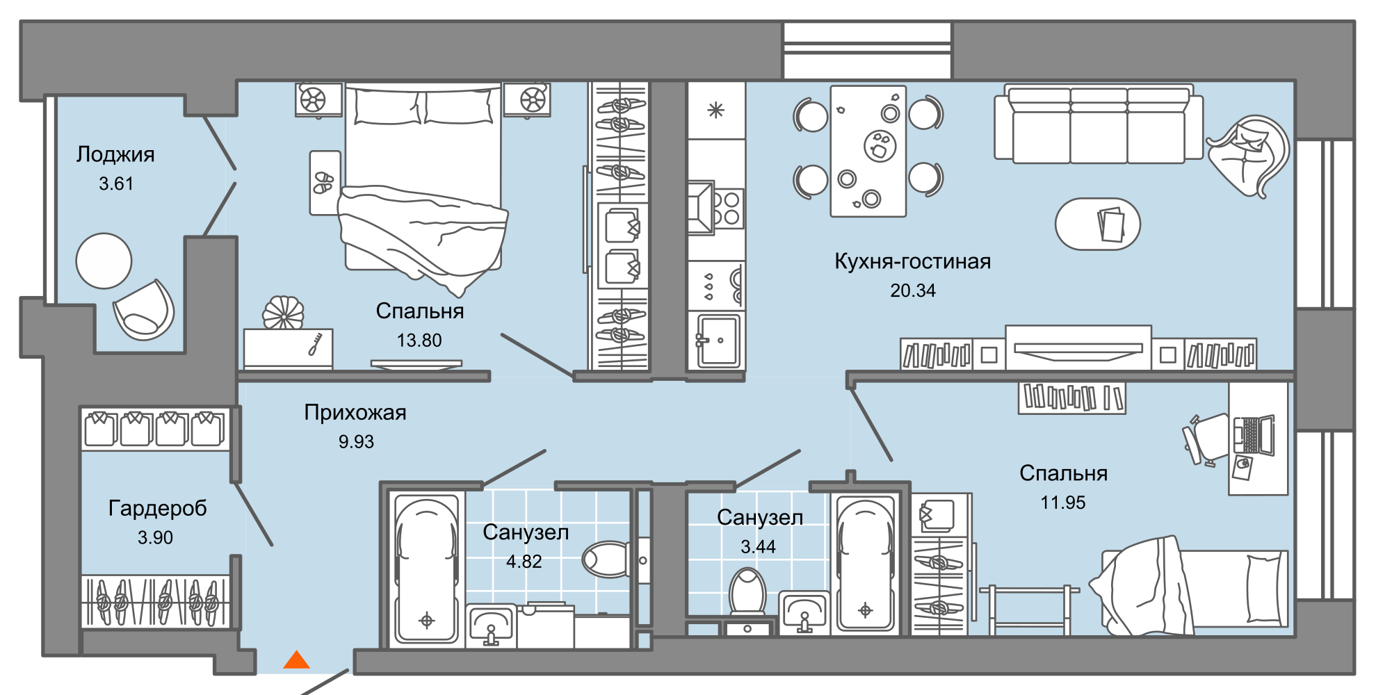 3-комнатная 71 м2 в ЖК ZNAK корпус null этаж 6