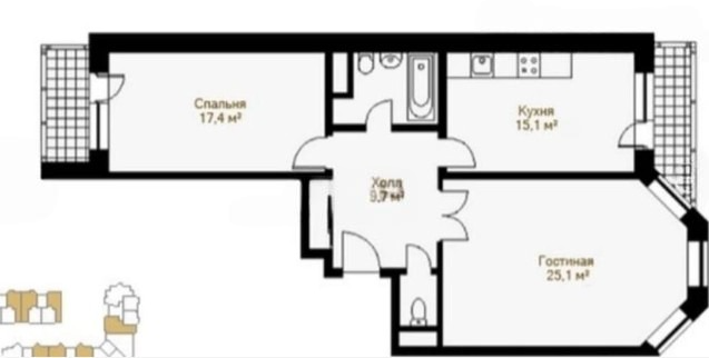 2-комнатная 75 м2 в ЖК undefined корпус null этаж 3