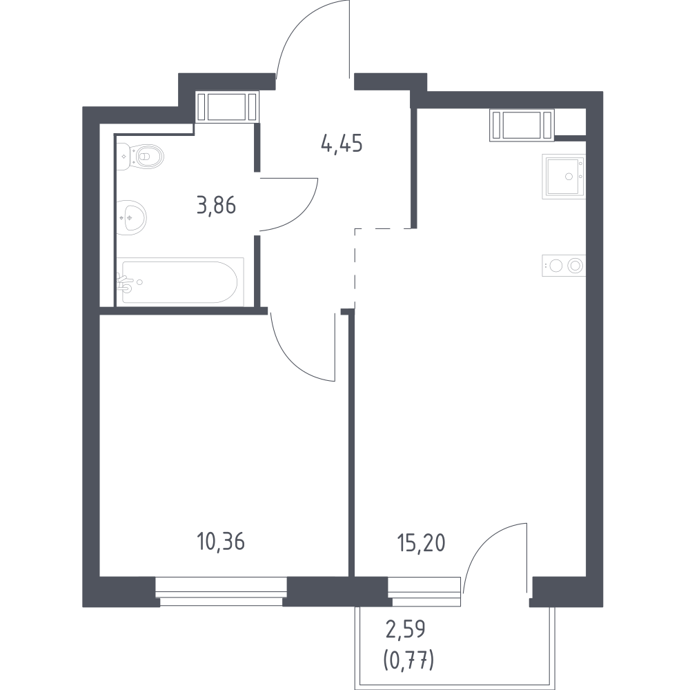 1-комнатная 34 м2 в ЖК Квартал Торики корпус null этаж 7